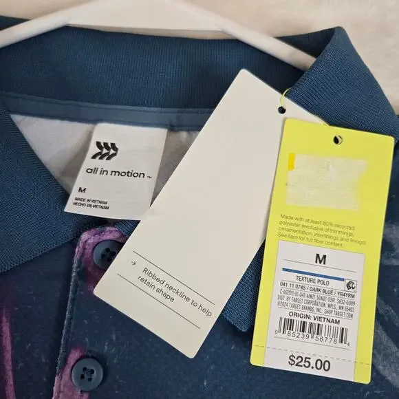 All In Motion Polo Shirt mens medium Moisture wicking floral shirt 0654 - Picture 5 of 8